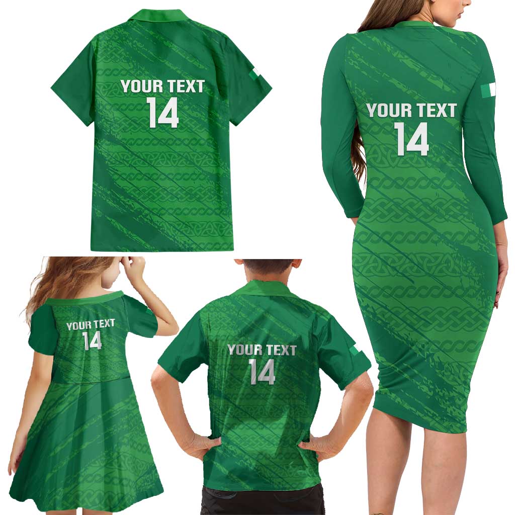 Custom Ireland Cricket Family Matching Long Sleeve Bodycon Dress and Hawaiian Shirt Irish Celtic Knot - National Color