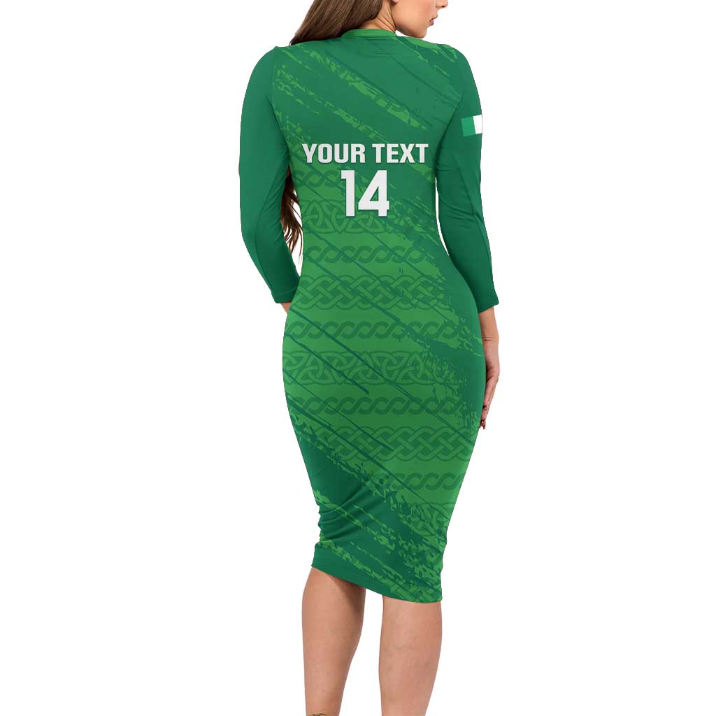 Custom Ireland Cricket Family Matching Long Sleeve Bodycon Dress and Hawaiian Shirt Irish Celtic Knot - National Color