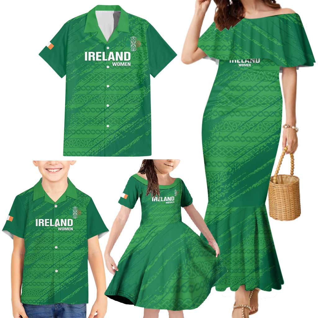 Custom Ireland Cricket Family Matching Mermaid Dress and Hawaiian Shirt Irish Celtic Knot - National Color