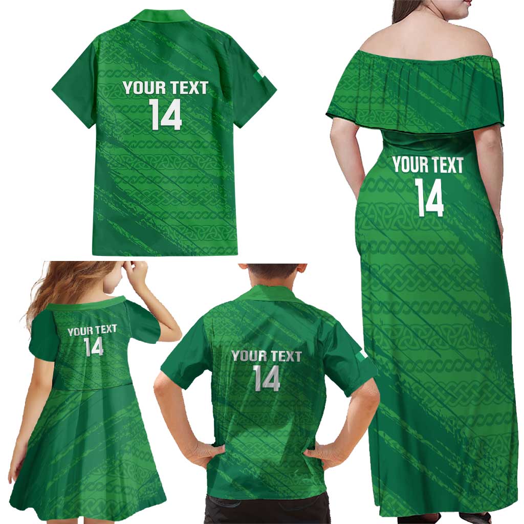 Custom Ireland Cricket Family Matching Off Shoulder Maxi Dress and Hawaiian Shirt Irish Celtic Knot - National Color