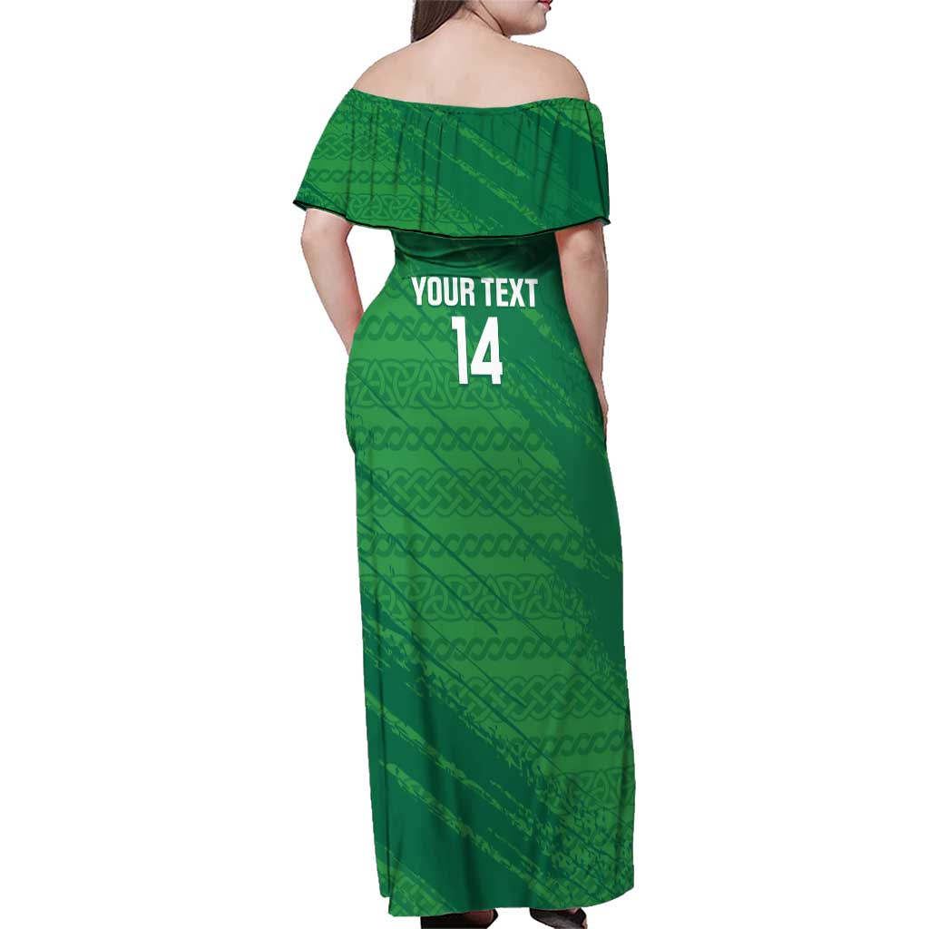 Custom Ireland Cricket Family Matching Off Shoulder Maxi Dress and Hawaiian Shirt Irish Celtic Knot - National Color