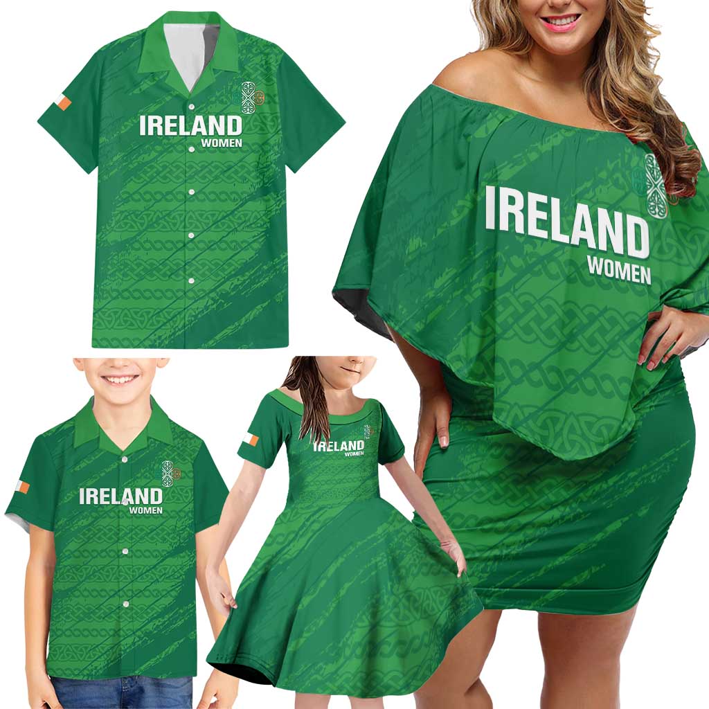 Custom Ireland Cricket Family Matching Off Shoulder Short Dress and Hawaiian Shirt Irish Celtic Knot - National Color