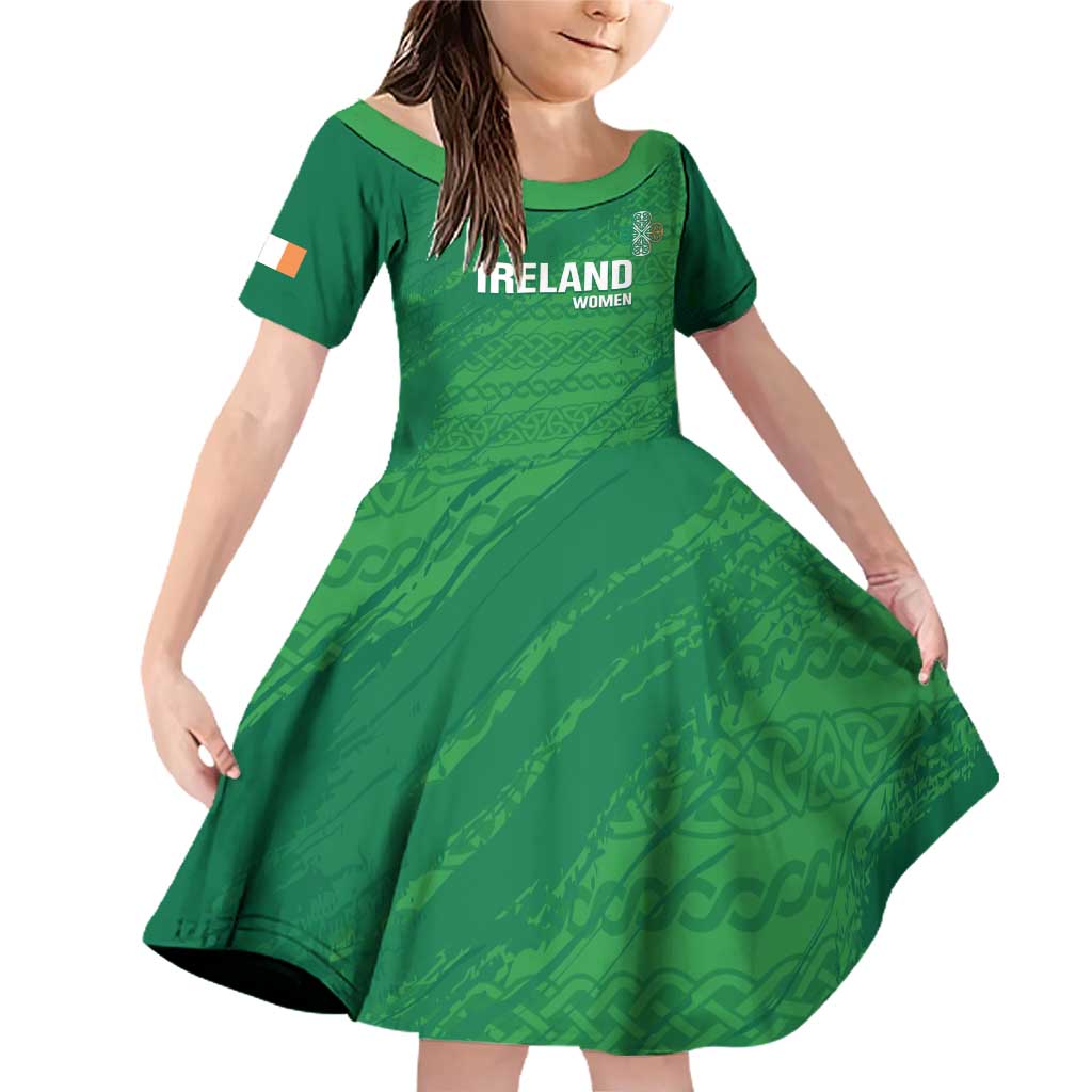 Custom Ireland Cricket Family Matching Off Shoulder Short Dress and Hawaiian Shirt Irish Celtic Knot - National Color