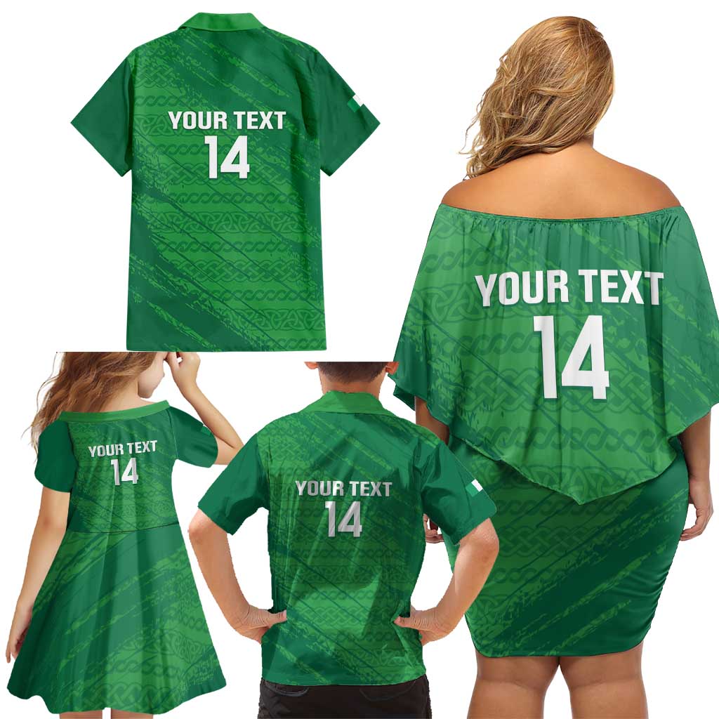 Custom Ireland Cricket Family Matching Off Shoulder Short Dress and Hawaiian Shirt Irish Celtic Knot - National Color