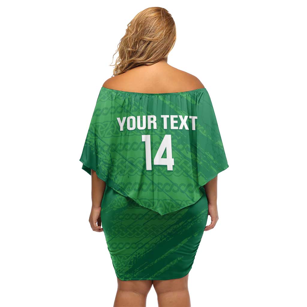 Custom Ireland Cricket Family Matching Off Shoulder Short Dress and Hawaiian Shirt Irish Celtic Knot - National Color