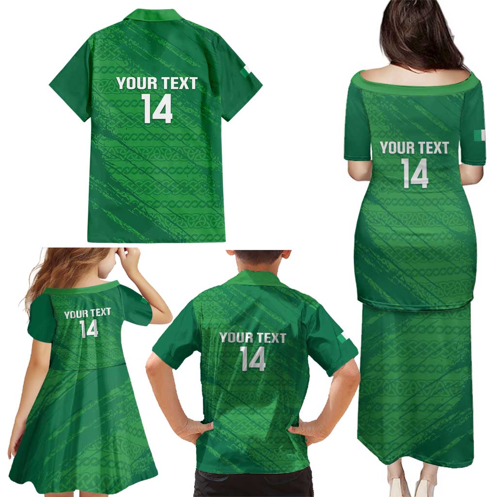 Custom Ireland Cricket Family Matching Puletasi and Hawaiian Shirt Irish Celtic Knot - National Color