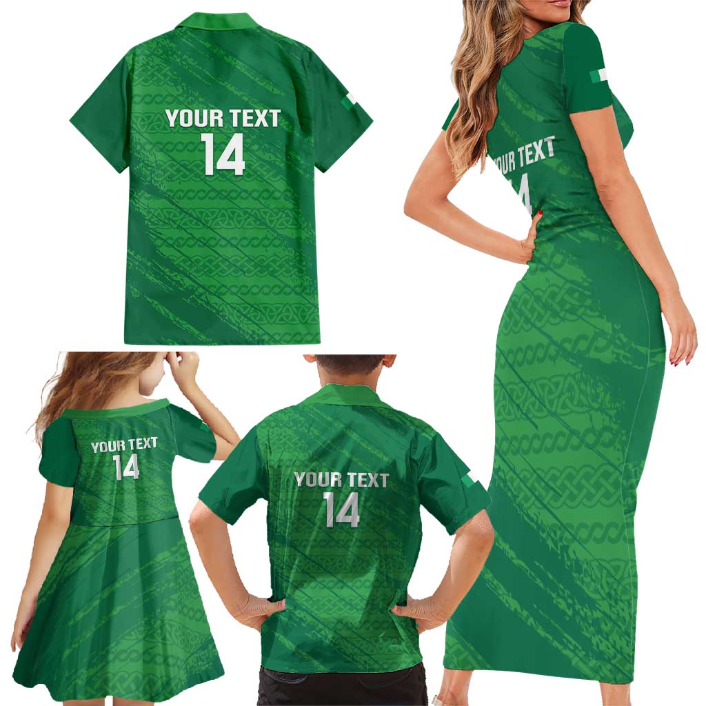 Custom Ireland Cricket Family Matching Short Sleeve Bodycon Dress and Hawaiian Shirt Irish Celtic Knot - National Color