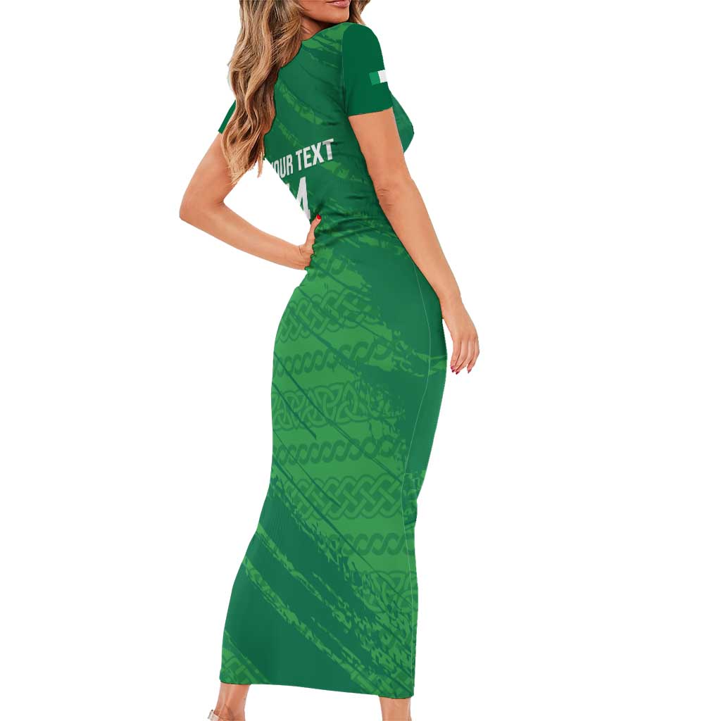 Custom Ireland Cricket Family Matching Short Sleeve Bodycon Dress and Hawaiian Shirt Irish Celtic Knot - National Color