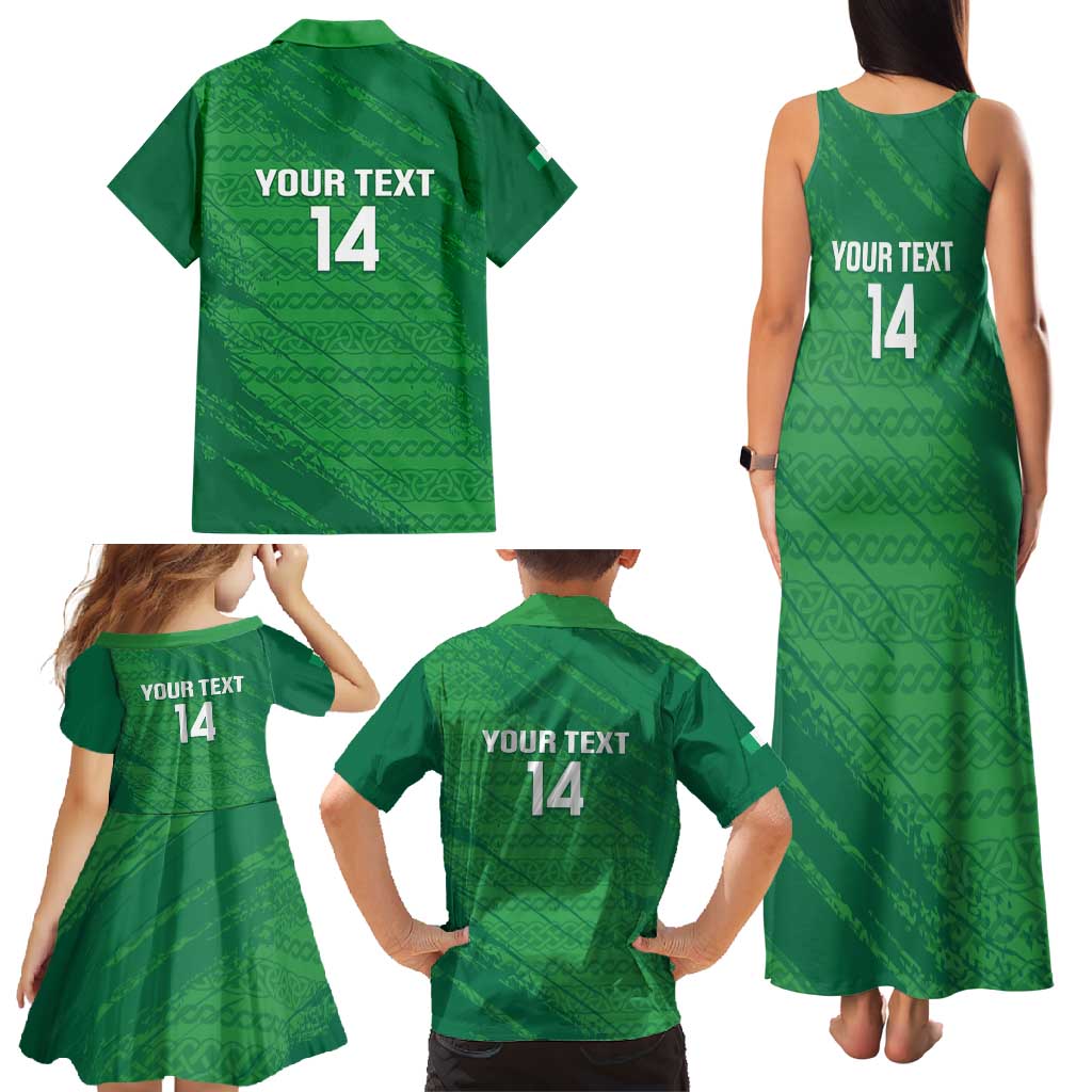 Custom Ireland Cricket Family Matching Tank Maxi Dress and Hawaiian Shirt Irish Celtic Knot - National Color