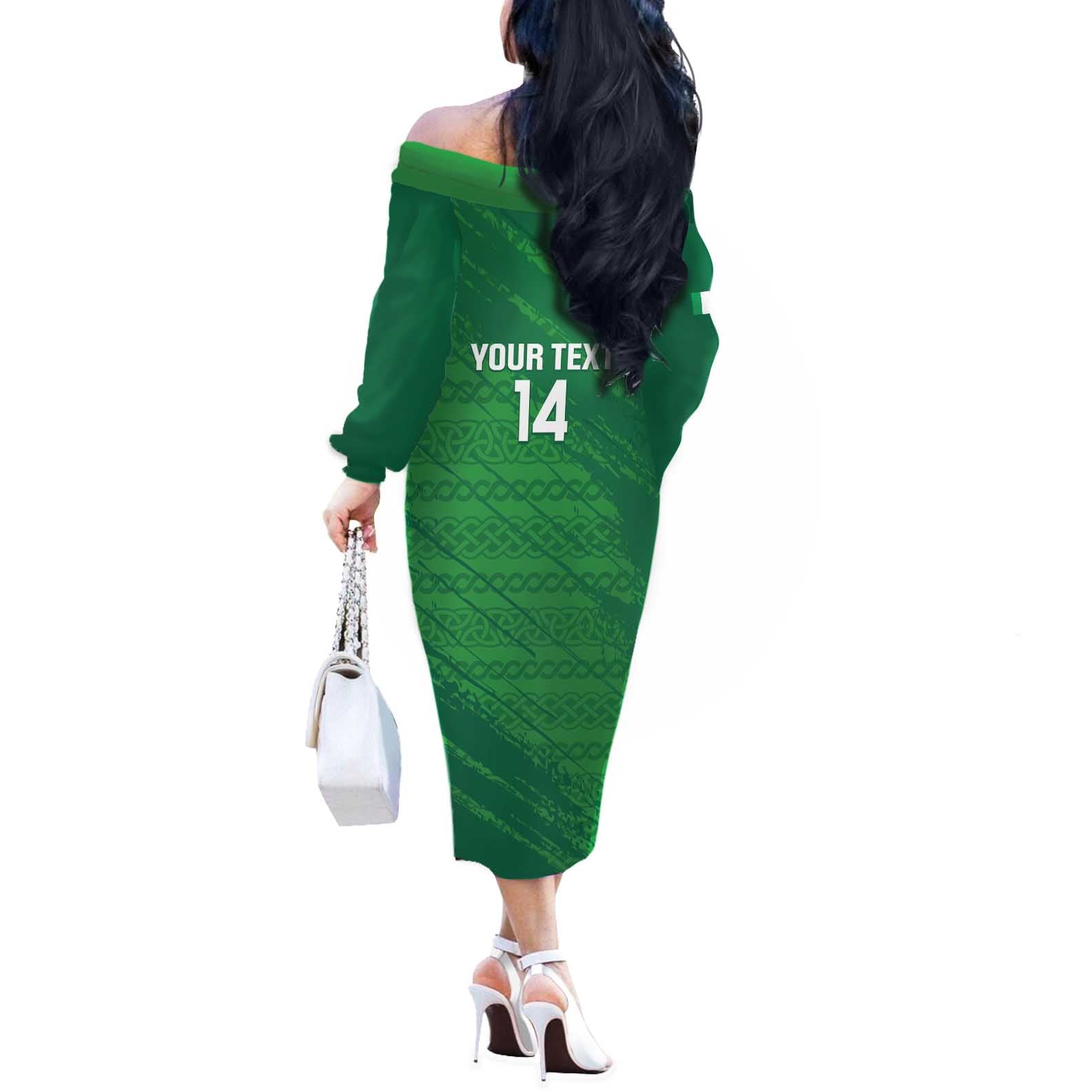 Custom Ireland Cricket Off The Shoulder Long Sleeve Dress Irish Celtic Knot - National Color