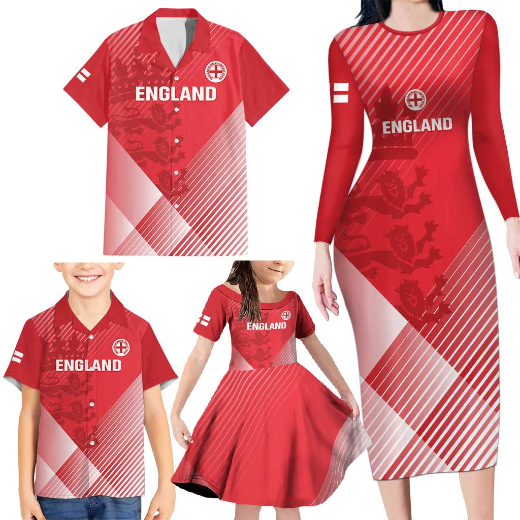 Custom England Cricket Family Matching Long Sleeve Bodycon Dress and Hawaiian Shirt Go Champions Sporty Style