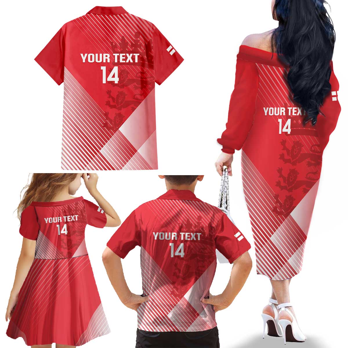 Custom England Cricket Family Matching Off The Shoulder Long Sleeve Dress and Hawaiian Shirt Go Champions Sporty Style