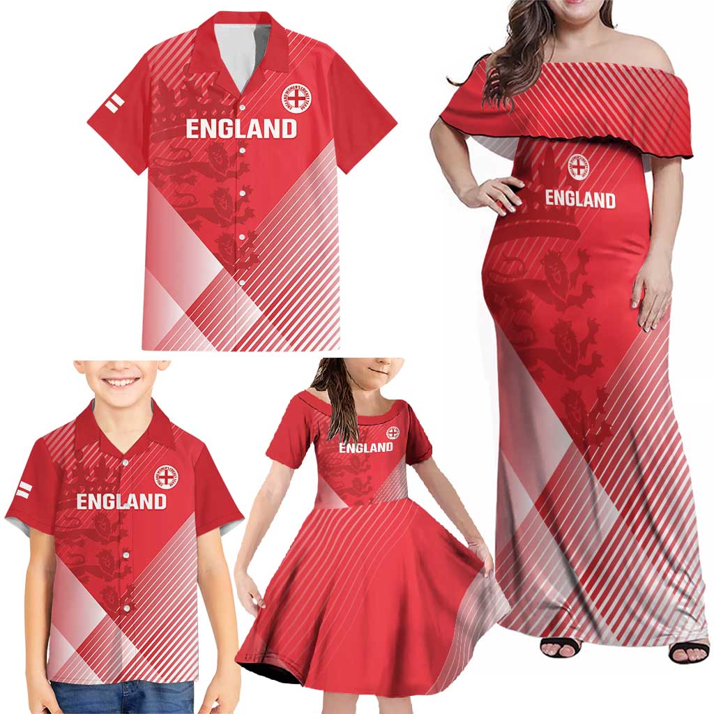 Custom England Cricket Family Matching Off Shoulder Maxi Dress and Hawaiian Shirt Go Champions Sporty Style