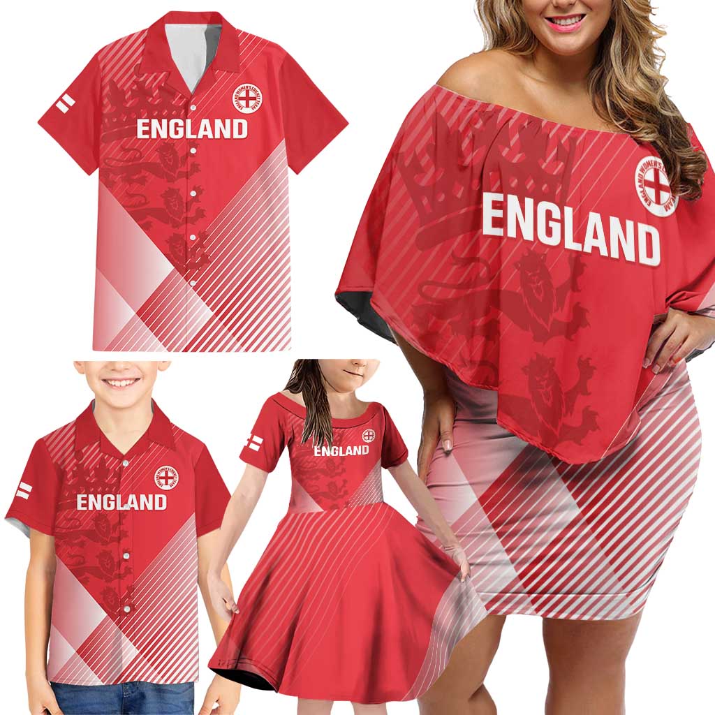 Custom England Cricket Family Matching Off Shoulder Short Dress and Hawaiian Shirt Go Champions Sporty Style