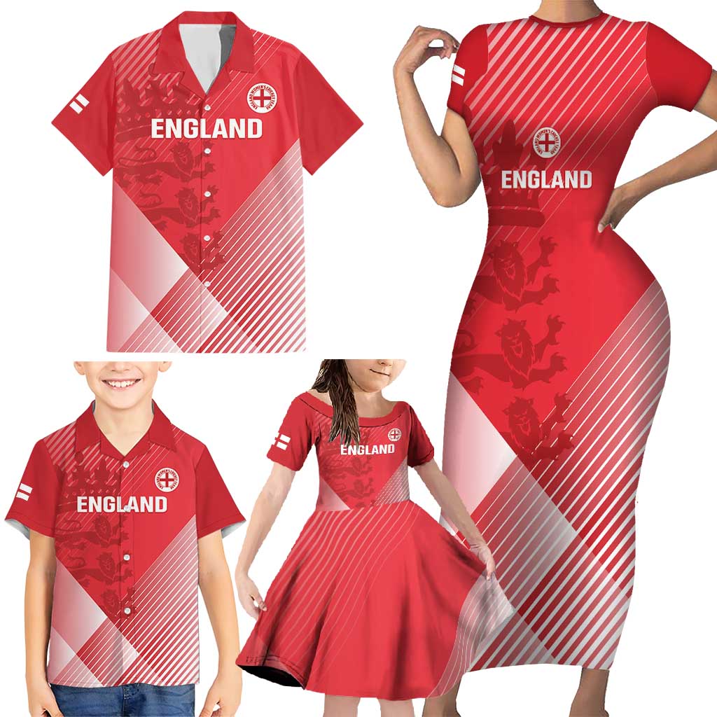 Custom England Cricket Family Matching Short Sleeve Bodycon Dress and Hawaiian Shirt Go Champions Sporty Style