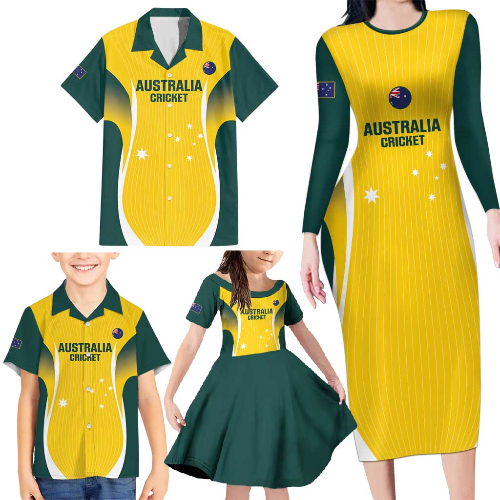 Custom Australia Cricket Family Matching Long Sleeve Bodycon Dress and Hawaiian Shirt Go Champions Aussie