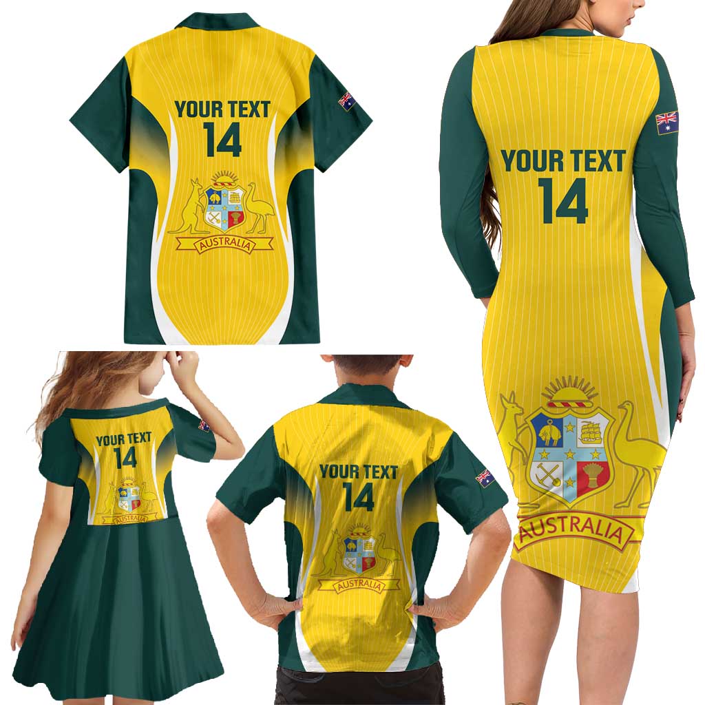 Custom Australia Cricket Family Matching Long Sleeve Bodycon Dress and Hawaiian Shirt Go Champions Aussie