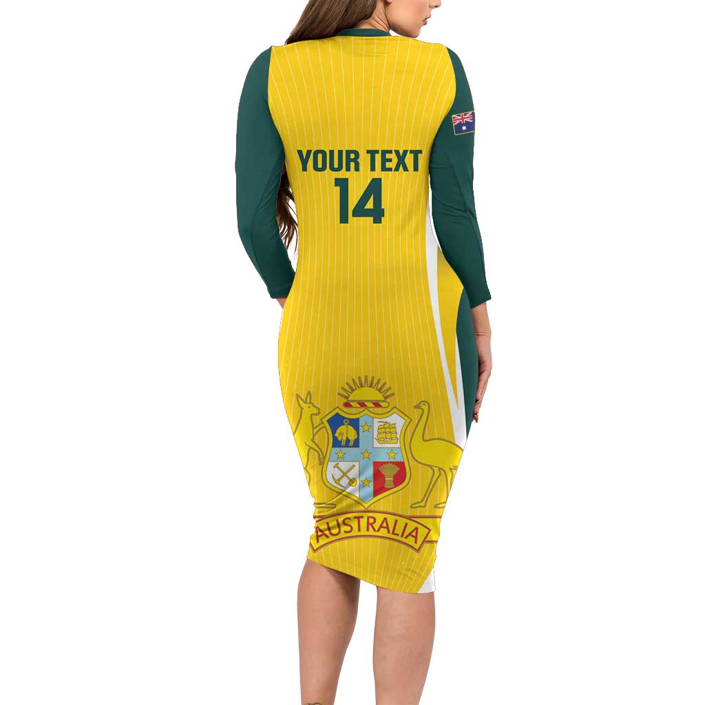 Custom Australia Cricket Family Matching Long Sleeve Bodycon Dress and Hawaiian Shirt Go Champions Aussie