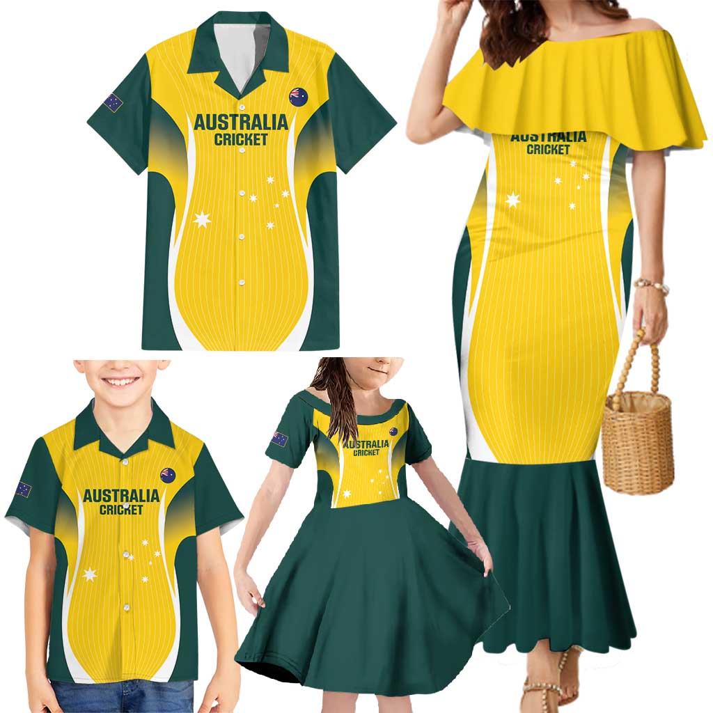 Custom Australia Cricket Family Matching Mermaid Dress and Hawaiian Shirt Go Champions Aussie