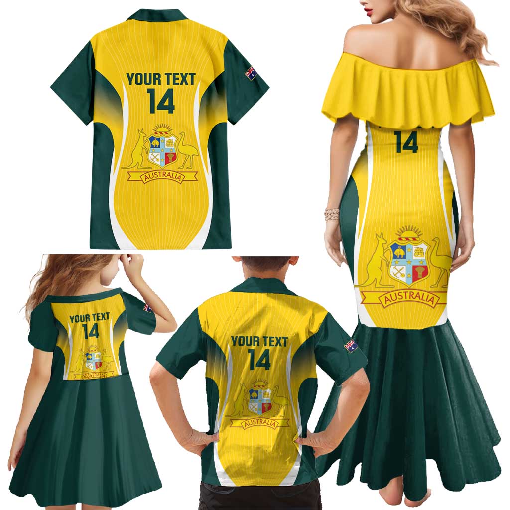 Custom Australia Cricket Family Matching Mermaid Dress and Hawaiian Shirt Go Champions Aussie