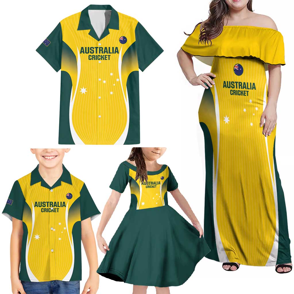 Custom Australia Cricket Family Matching Off Shoulder Maxi Dress and Hawaiian Shirt Go Champions Aussie