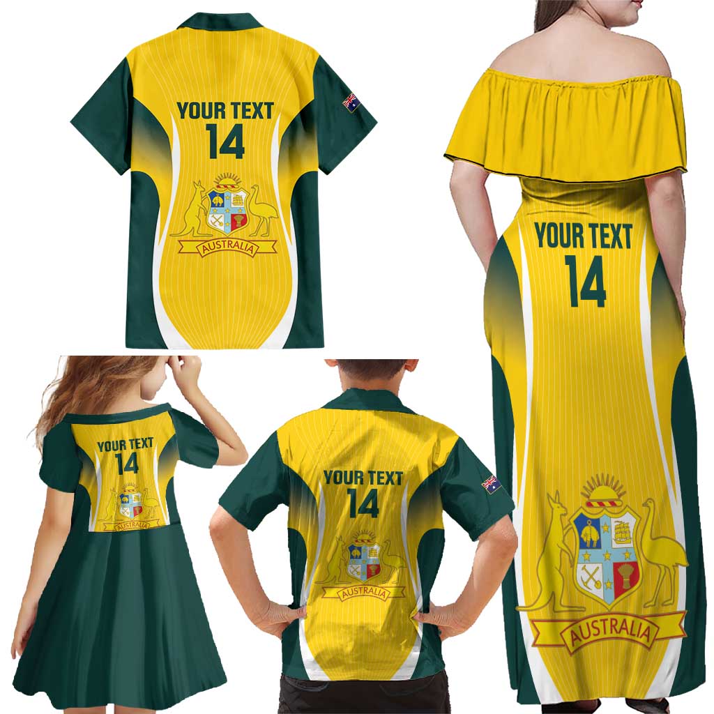 Custom Australia Cricket Family Matching Off Shoulder Maxi Dress and Hawaiian Shirt Go Champions Aussie