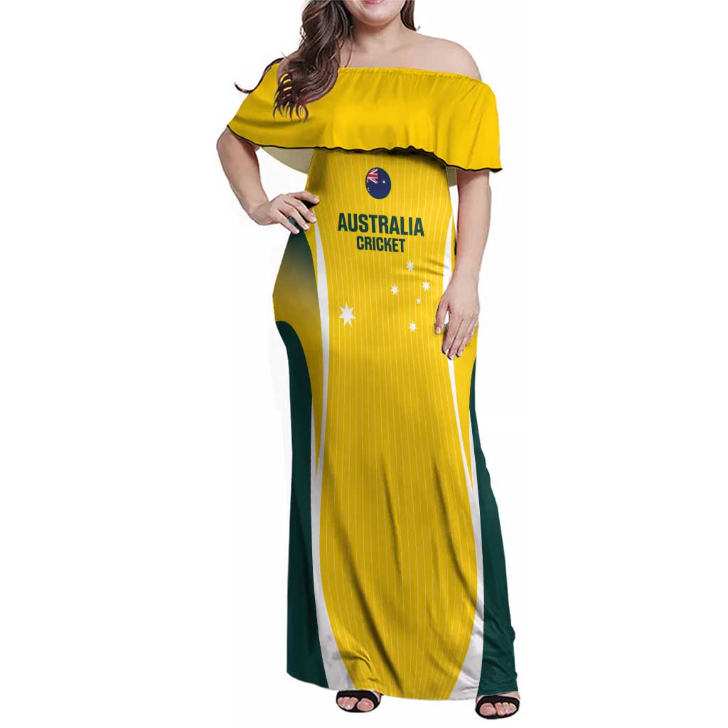 Custom Australia Cricket Family Matching Off Shoulder Maxi Dress and Hawaiian Shirt Go Champions Aussie