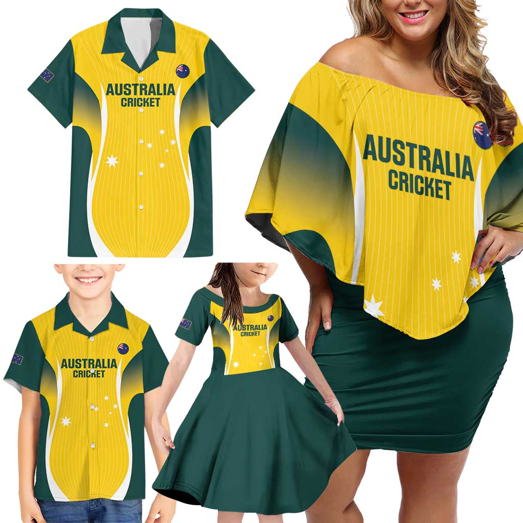 Custom Australia Cricket Family Matching Off Shoulder Short Dress and Hawaiian Shirt Go Champions Aussie