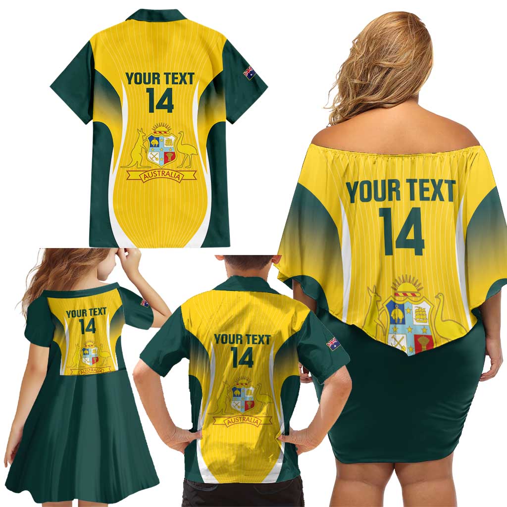 Custom Australia Cricket Family Matching Off Shoulder Short Dress and Hawaiian Shirt Go Champions Aussie