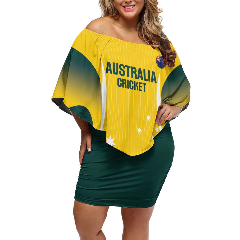 Custom Australia Cricket Family Matching Off Shoulder Short Dress and Hawaiian Shirt Go Champions Aussie