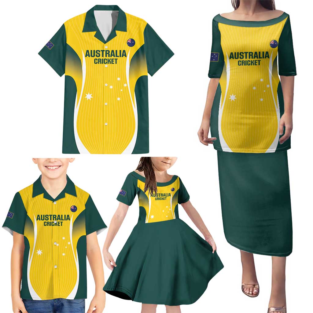 Custom Australia Cricket Family Matching Puletasi and Hawaiian Shirt Go Champions Aussie