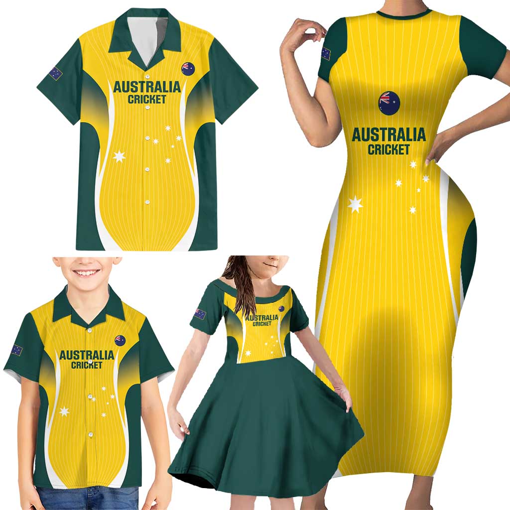 Custom Australia Cricket Family Matching Short Sleeve Bodycon Dress and Hawaiian Shirt Go Champions Aussie