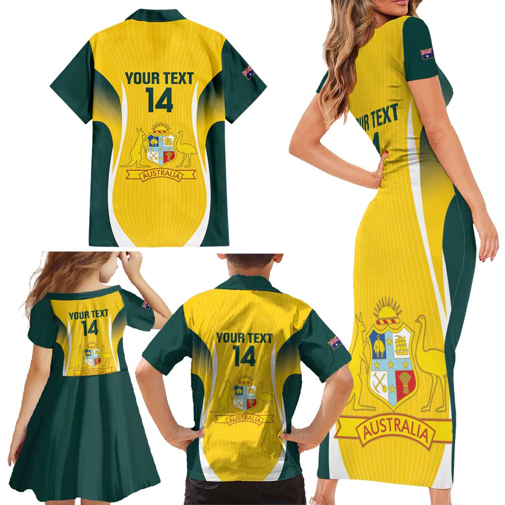 Custom Australia Cricket Family Matching Short Sleeve Bodycon Dress and Hawaiian Shirt Go Champions Aussie