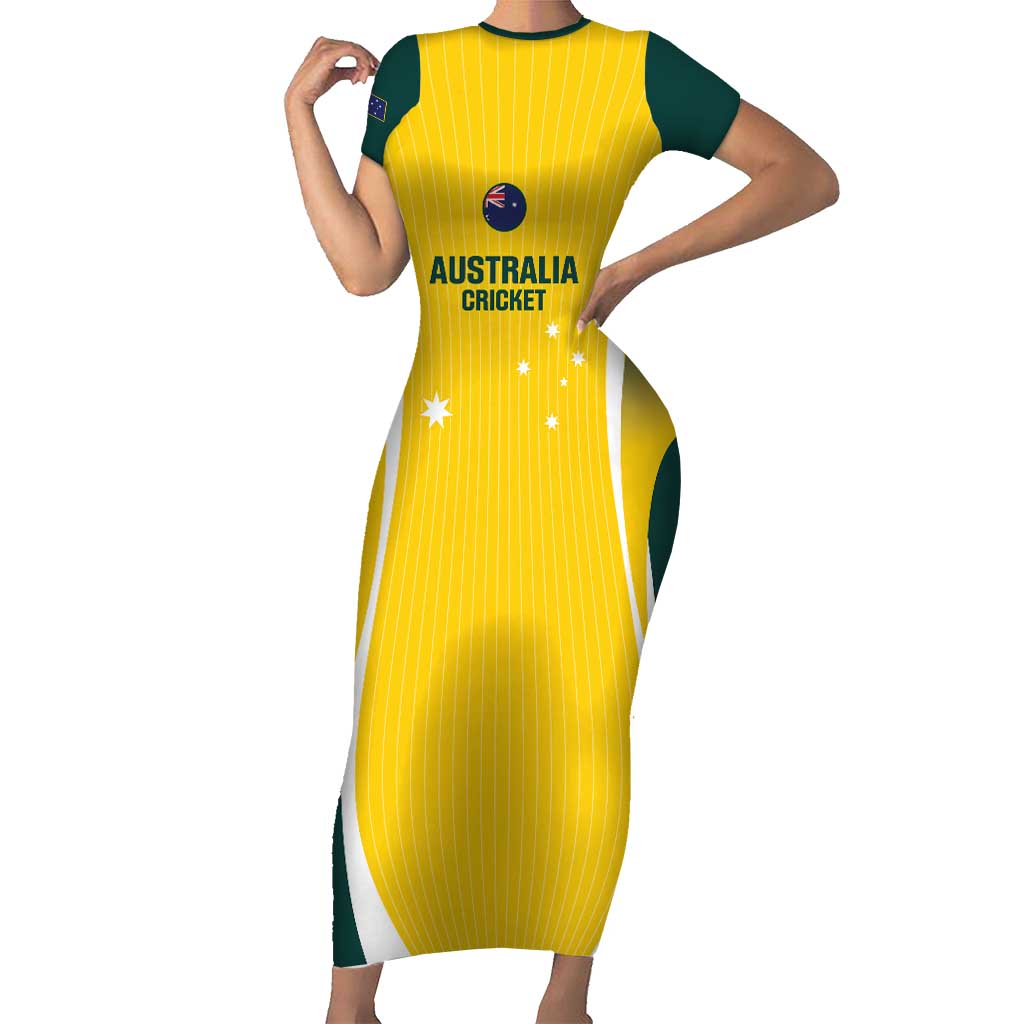 Custom Australia Cricket Family Matching Short Sleeve Bodycon Dress and Hawaiian Shirt Go Champions Aussie