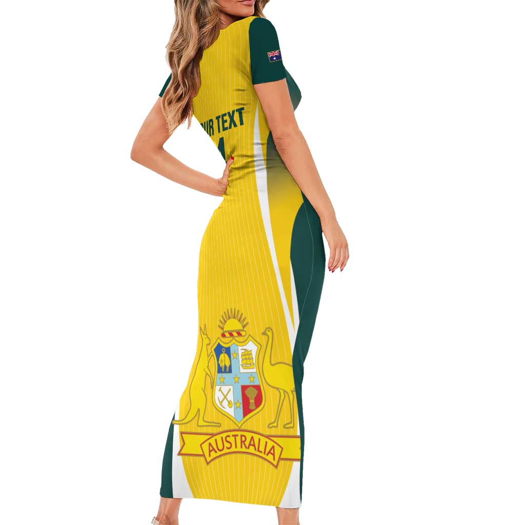 Custom Australia Cricket Family Matching Short Sleeve Bodycon Dress and Hawaiian Shirt Go Champions Aussie