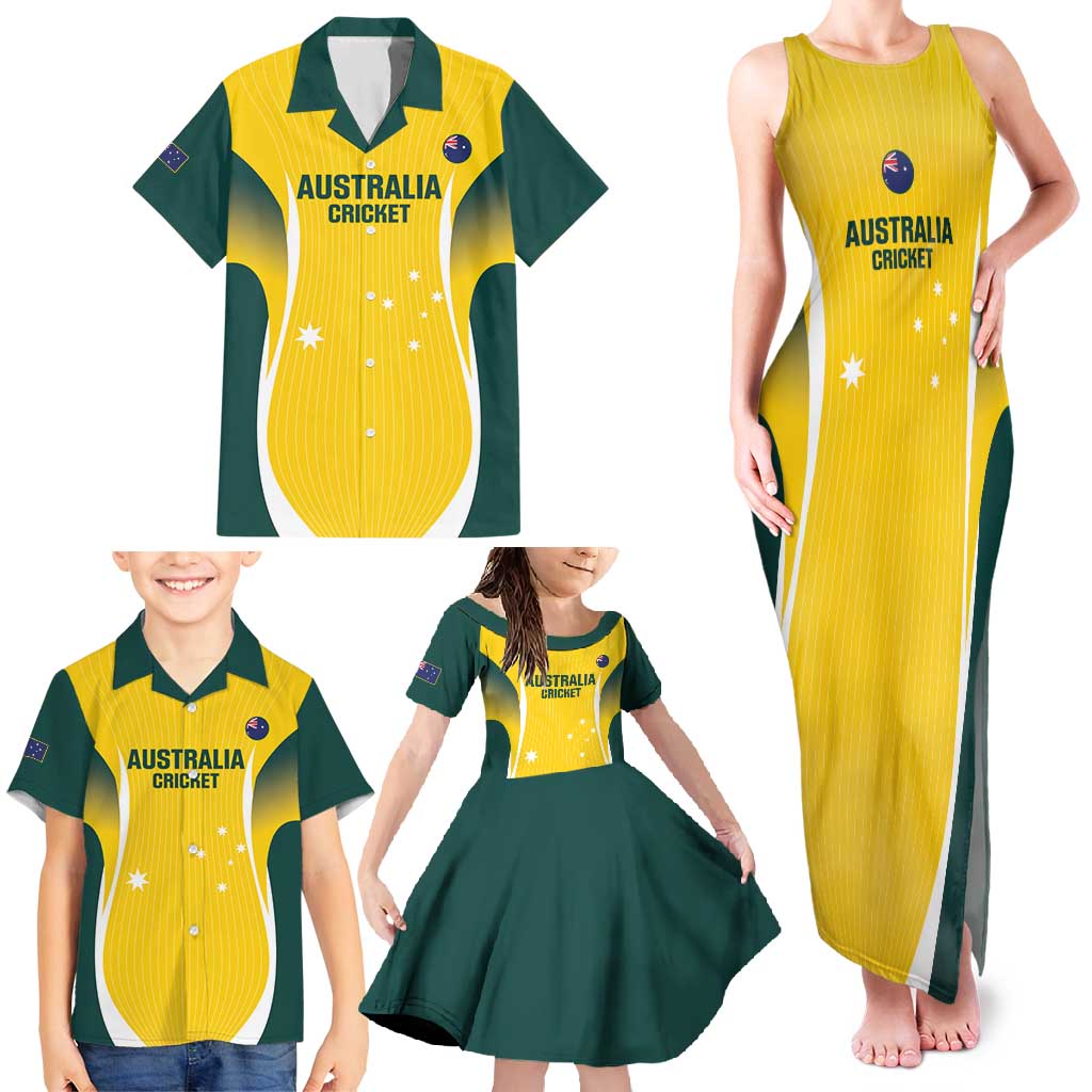 Custom Australia Cricket Family Matching Tank Maxi Dress and Hawaiian Shirt Go Champions Aussie