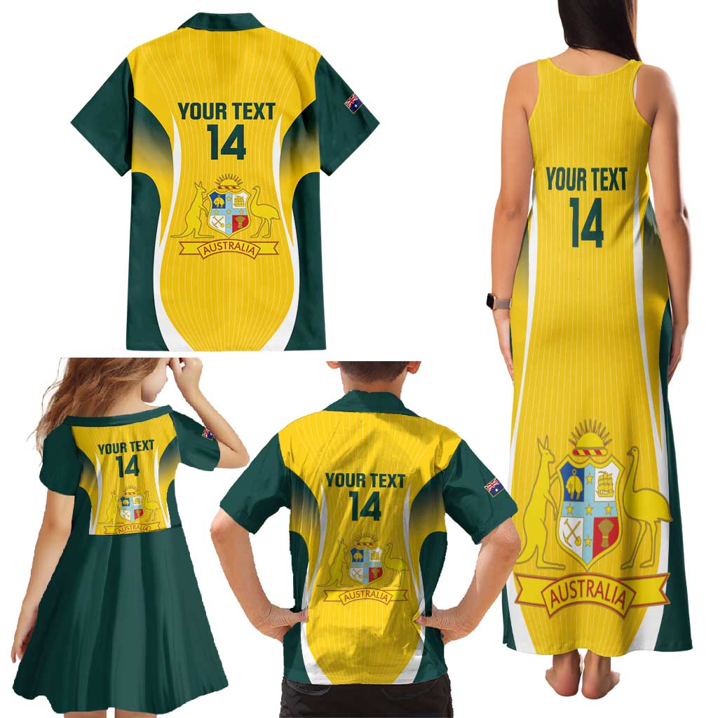 Custom Australia Cricket Family Matching Tank Maxi Dress and Hawaiian Shirt Go Champions Aussie