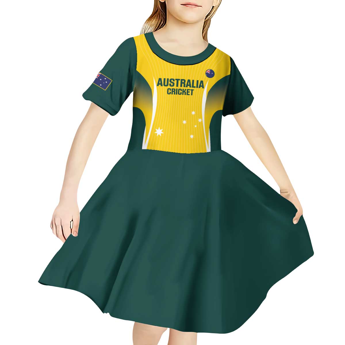 Custom Australia Cricket Kid Short Sleeve Dress Go Champions Aussie - Vibe Hoodie Shop