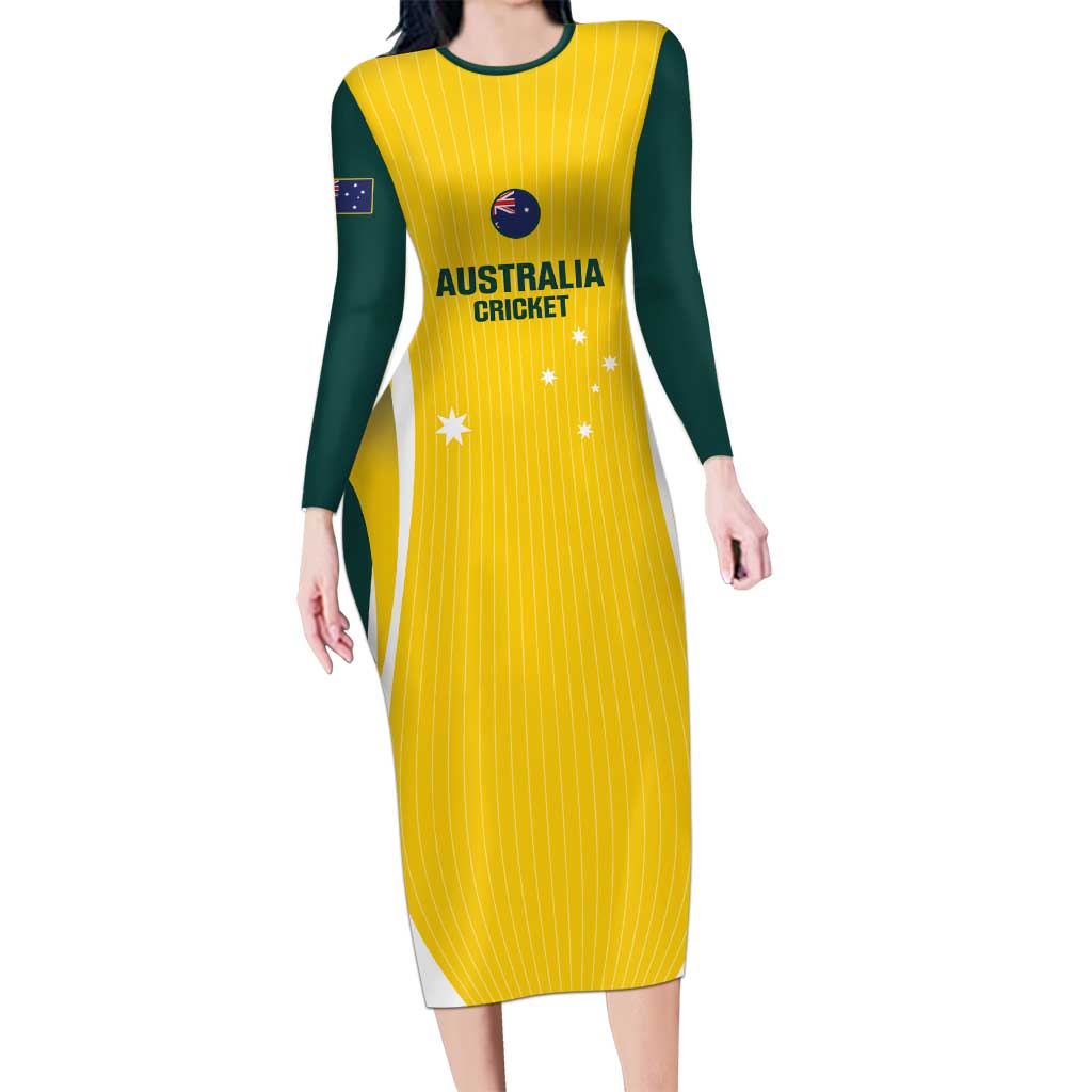 Custom Australia Cricket Long Sleeve Bodycon Dress Go Champions Aussie