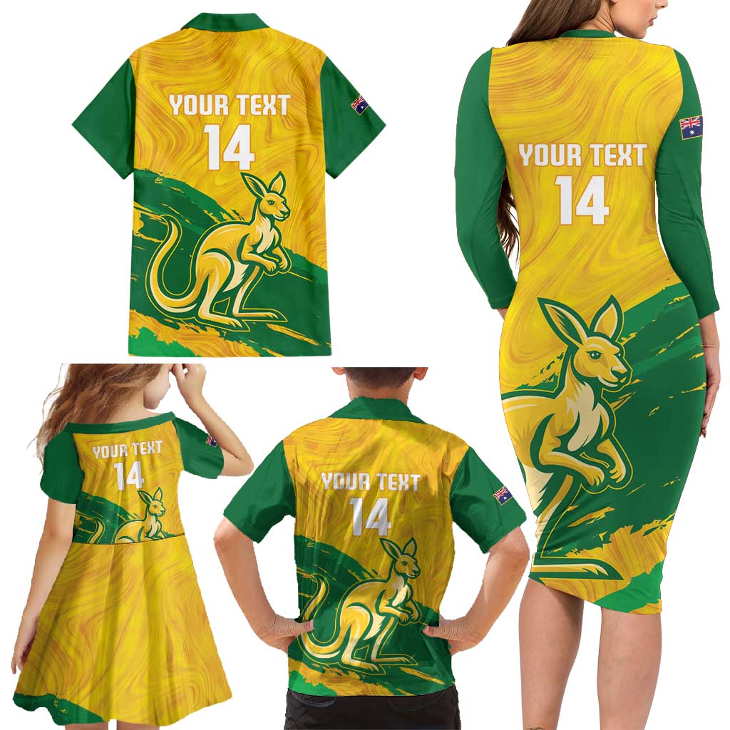 Custom Australia Soccer Family Matching Long Sleeve Bodycon Dress and Hawaiian Shirt 2025 Go Matildas Marble Grunge Style