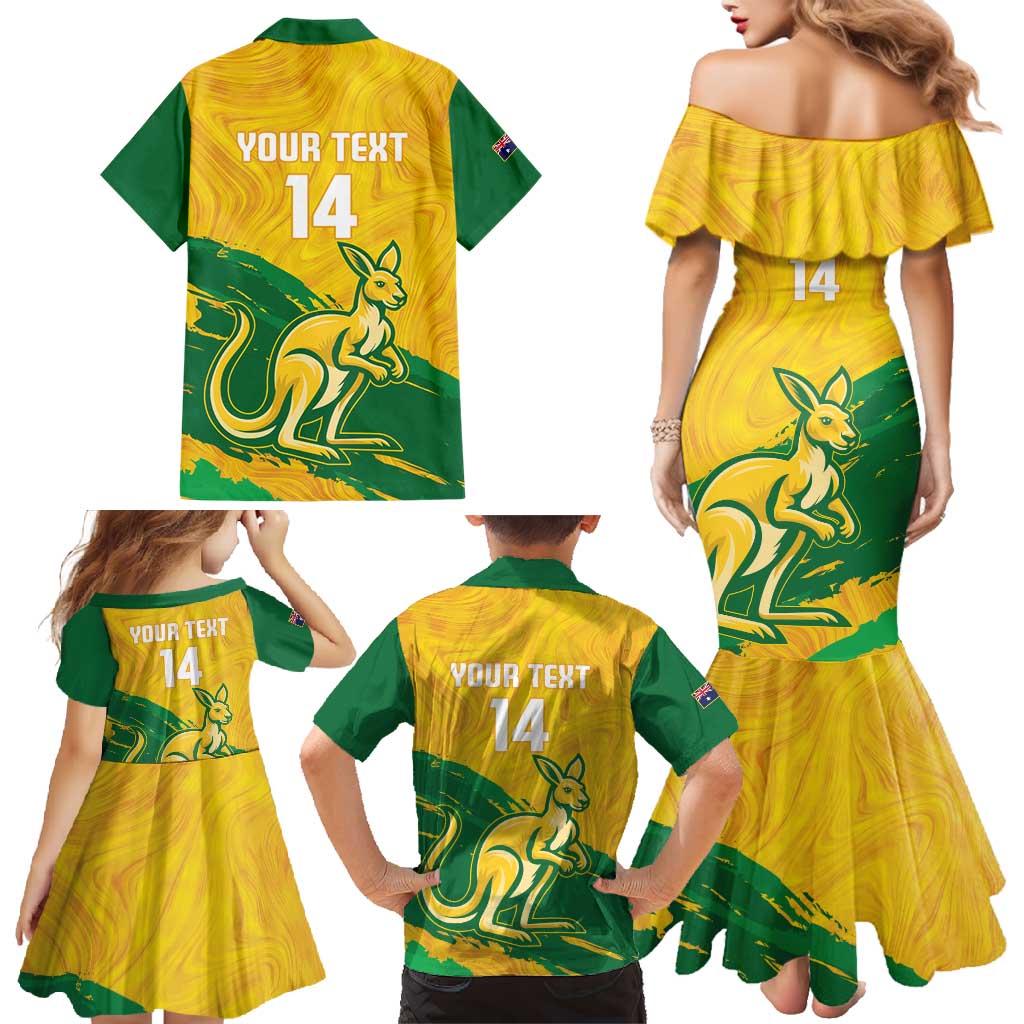 Custom Australia Soccer Family Matching Mermaid Dress and Hawaiian Shirt 2025 Go Matildas Marble Grunge Style