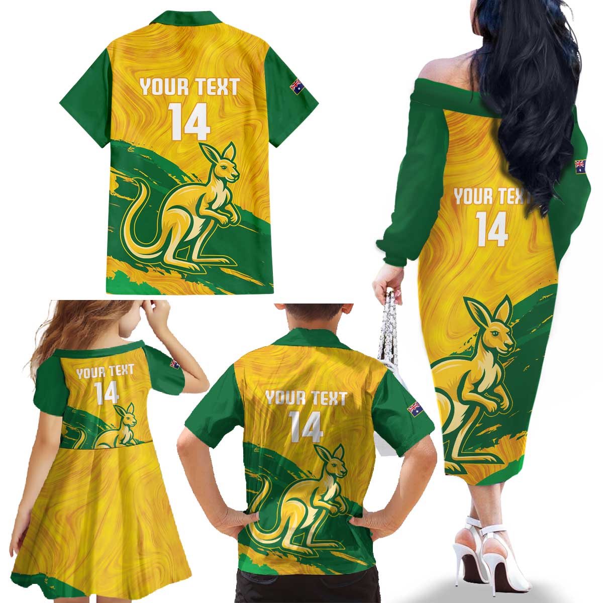 Custom Australia Soccer Family Matching Off The Shoulder Long Sleeve Dress and Hawaiian Shirt 2025 Go Matildas Marble Grunge Style