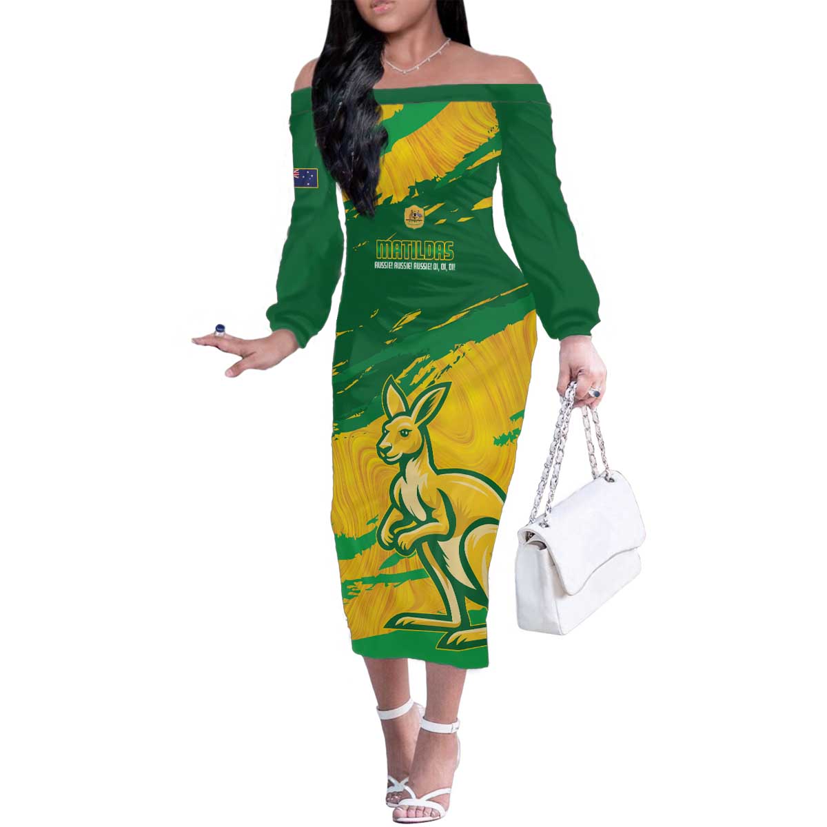 Custom Australia Soccer Family Matching Off The Shoulder Long Sleeve Dress and Hawaiian Shirt 2025 Go Matildas Marble Grunge Style