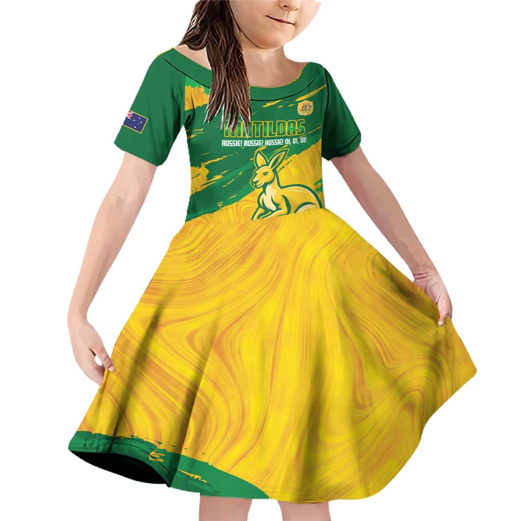 Custom Australia Soccer Family Matching Off Shoulder Short Dress and Hawaiian Shirt 2025 Go Matildas Marble Grunge Style