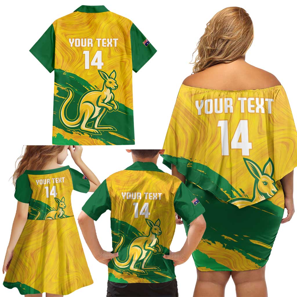 Custom Australia Soccer Family Matching Off Shoulder Short Dress and Hawaiian Shirt 2025 Go Matildas Marble Grunge Style