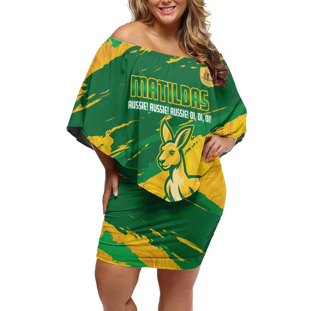 Custom Australia Soccer Family Matching Off Shoulder Short Dress and Hawaiian Shirt 2025 Go Matildas Marble Grunge Style