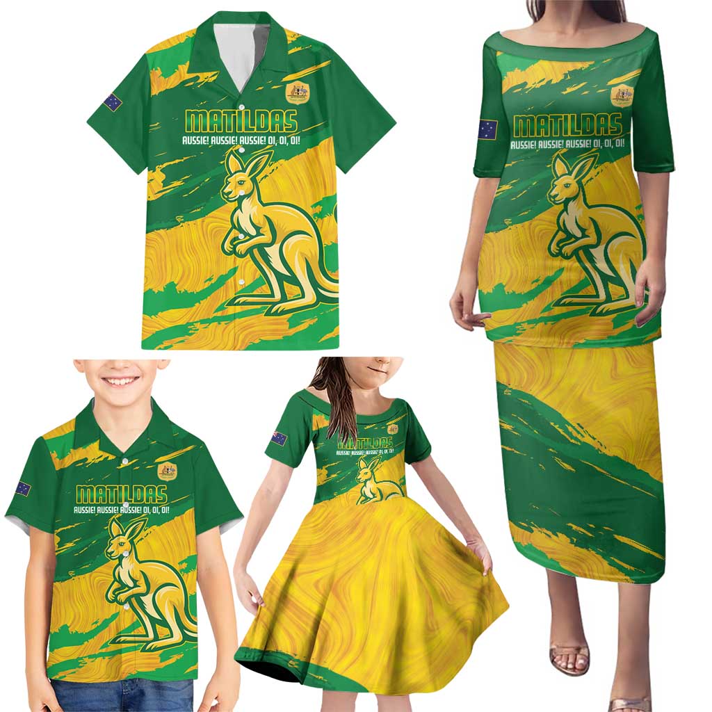 Custom Australia Soccer Family Matching Puletasi and Hawaiian Shirt 2025 Go Matildas Marble Grunge Style