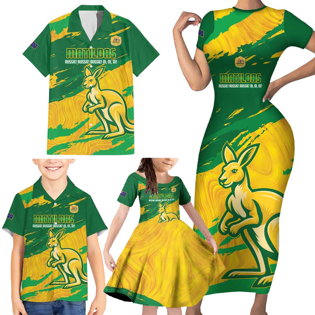 Custom Australia Soccer Family Matching Short Sleeve Bodycon Dress and Hawaiian Shirt 2025 Go Matildas Marble Grunge Style