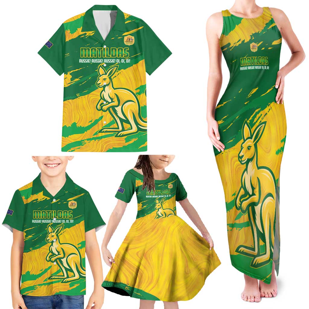 Custom Australia Soccer Family Matching Tank Maxi Dress and Hawaiian Shirt 2025 Go Matildas Marble Grunge Style