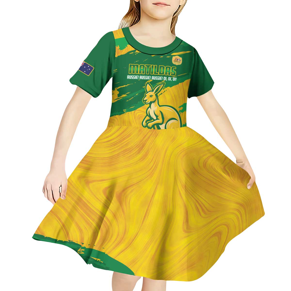 Custom Australia Soccer Kid Short Sleeve Dress 2025 Go Matildas Marble Grunge Style - Vibe Hoodie Shop